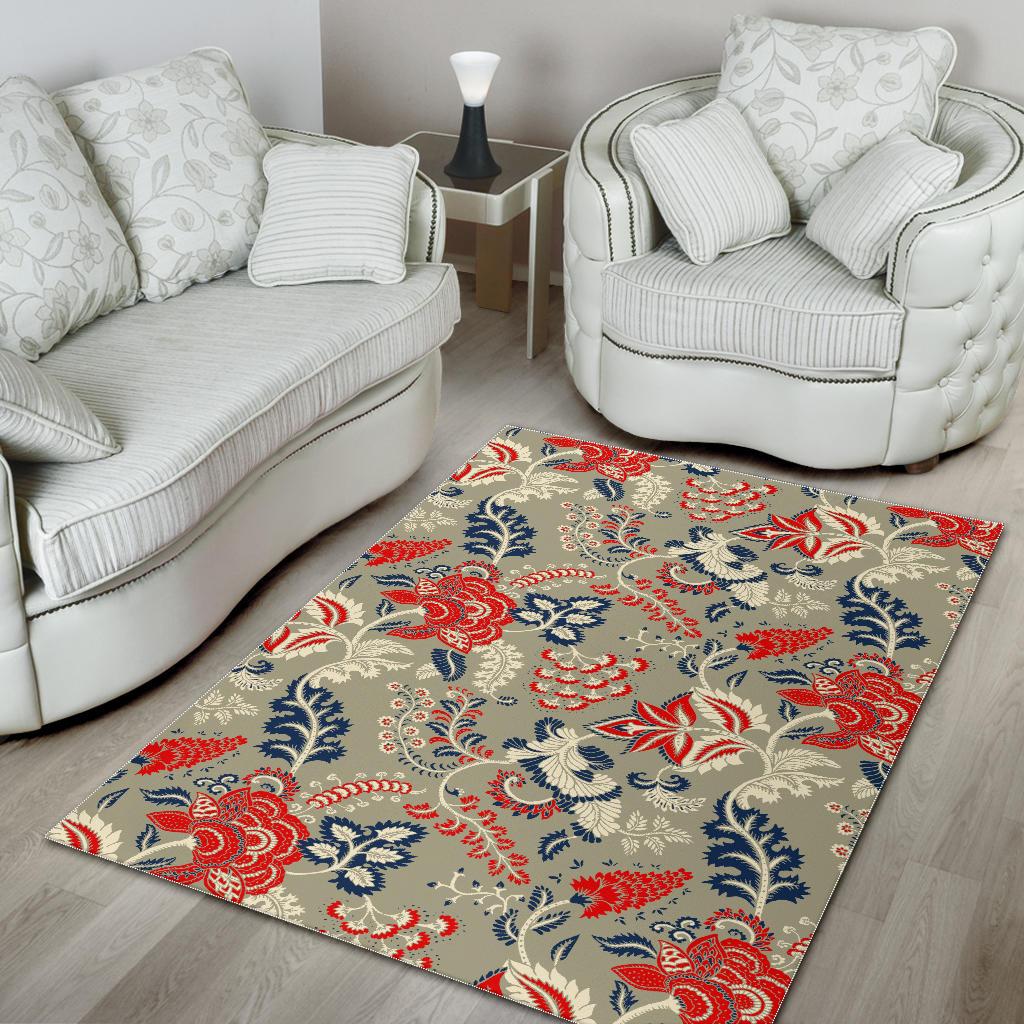 Beige Bohemian Floral Pattern Print Area Rug GearFrost