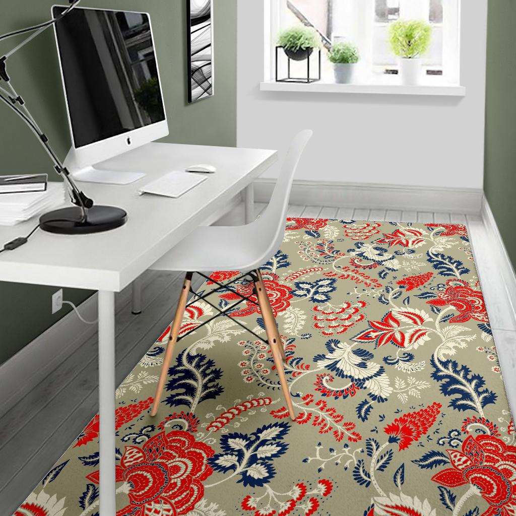 Beige Bohemian Floral Pattern Print Area Rug GearFrost