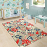 Beige Bohemian Floral Pattern Print Area Rug GearFrost