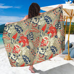 Beige Bohemian Floral Pattern Print Beach Sarong Wrap