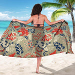 Beige Bohemian Floral Pattern Print Beach Sarong Wrap
