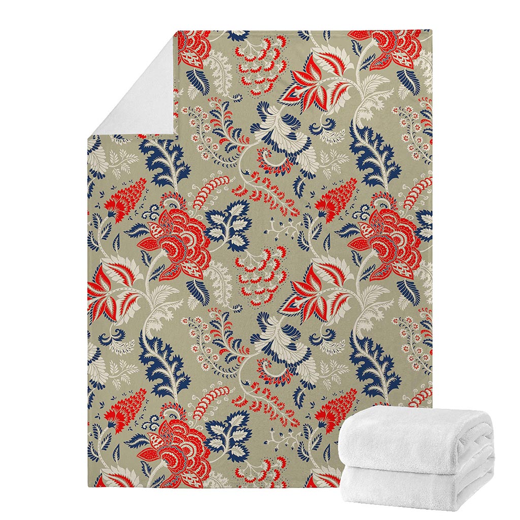 Beige Bohemian Floral Pattern Print Blanket