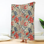 Beige Bohemian Floral Pattern Print Blanket