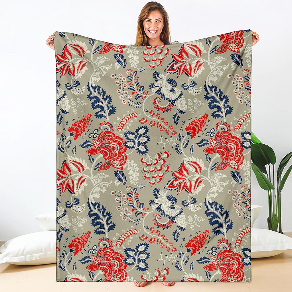 Beige Bohemian Floral Pattern Print Blanket