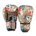 Beige Bohemian Floral Pattern Print Boxing Gloves
