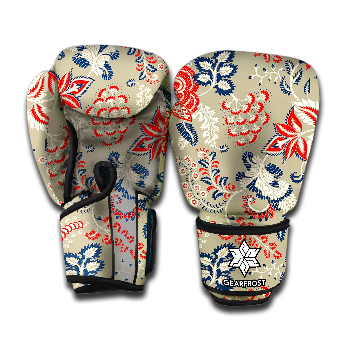 Beige Bohemian Floral Pattern Print Boxing Gloves