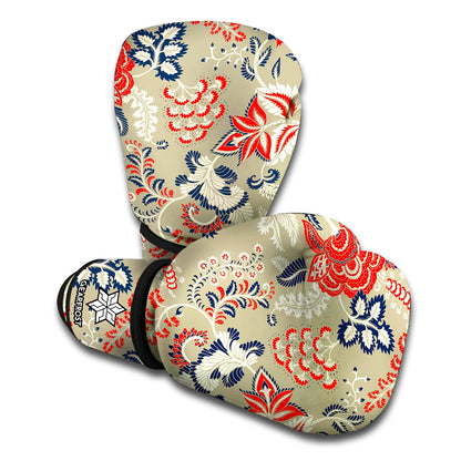 Beige Bohemian Floral Pattern Print Boxing Gloves