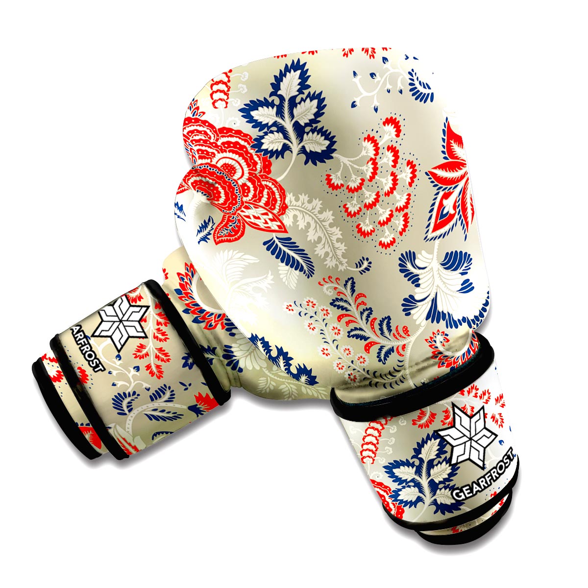 Beige Bohemian Floral Pattern Print Boxing Gloves