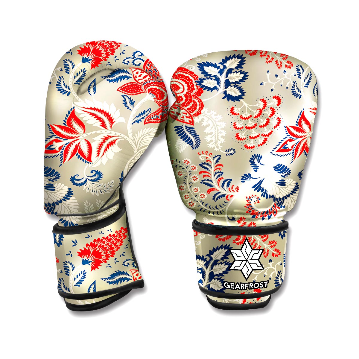 Beige Bohemian Floral Pattern Print Boxing Gloves