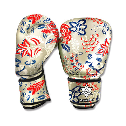 Beige Bohemian Floral Pattern Print Boxing Gloves