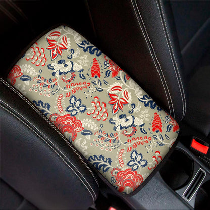 Beige Bohemian Floral Pattern Print Car Center Console Cover