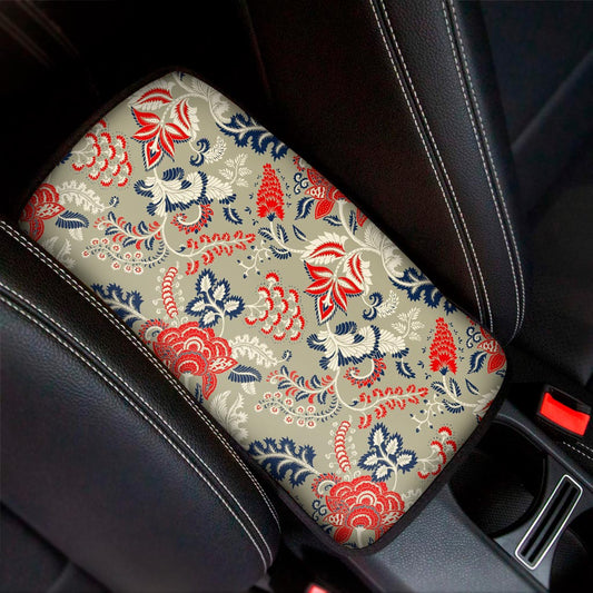 Beige Bohemian Floral Pattern Print Car Center Console Cover