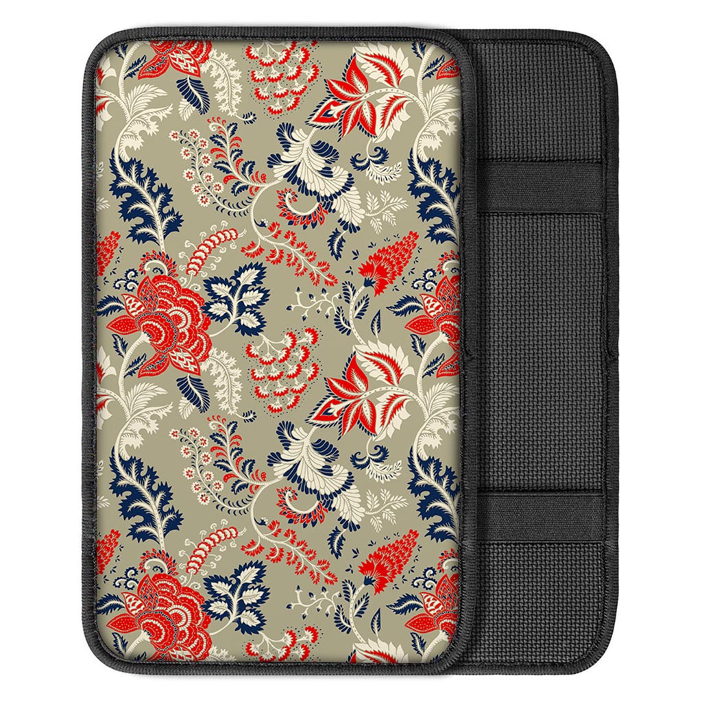 Beige Bohemian Floral Pattern Print Car Center Console Cover