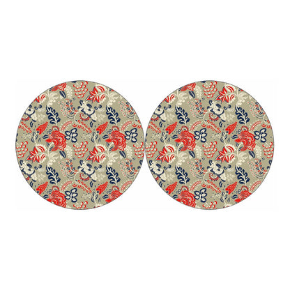 Beige Bohemian Floral Pattern Print Car Coasters