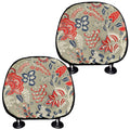 Beige Bohemian Floral Pattern Print Car Headrest Covers
