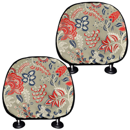 Beige Bohemian Floral Pattern Print Car Headrest Covers