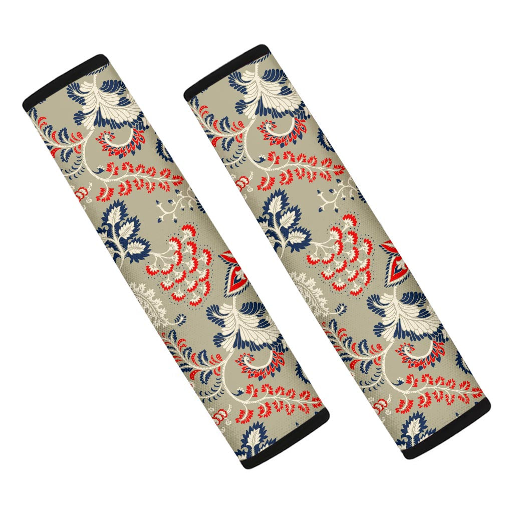 Beige Bohemian Floral Pattern Print Car Seat Belt Covers