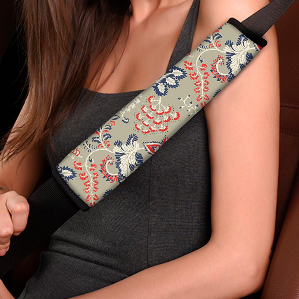 Beige Bohemian Floral Pattern Print Car Seat Belt Covers