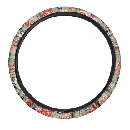 Beige Bohemian Floral Pattern Print Car Steering Wheel Cover