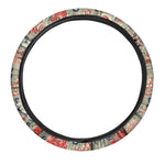 Beige Bohemian Floral Pattern Print Car Steering Wheel Cover