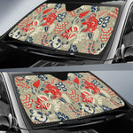 Beige Bohemian Floral Pattern Print Car Sun Shade GearFrost