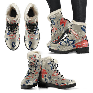 Beige Bohemian Floral Pattern Print Comfy Boots GearFrost