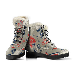 Beige Bohemian Floral Pattern Print Comfy Boots GearFrost