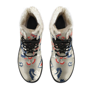 Beige Bohemian Floral Pattern Print Comfy Boots GearFrost