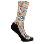 Beige Bohemian Floral Pattern Print Crew Socks