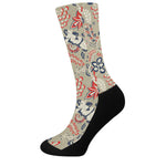 Beige Bohemian Floral Pattern Print Crew Socks