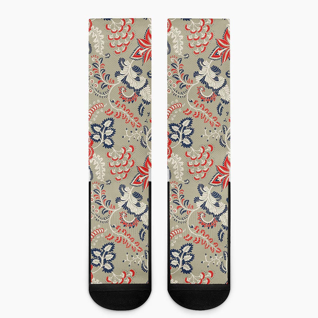 Beige Bohemian Floral Pattern Print Crew Socks