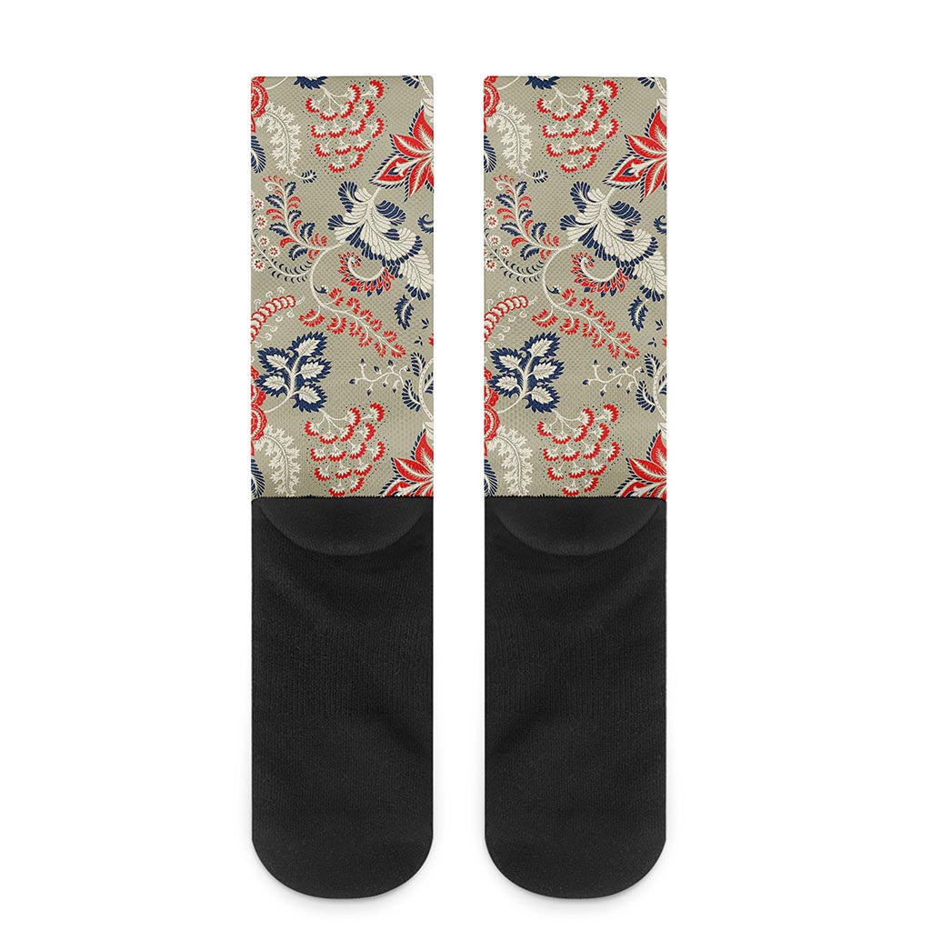 Beige Bohemian Floral Pattern Print Crew Socks