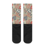 Beige Bohemian Floral Pattern Print Crew Socks