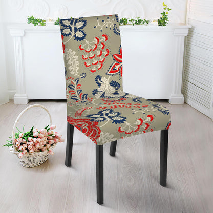 Beige Bohemian Floral Pattern Print Dining Chair Slipcover
