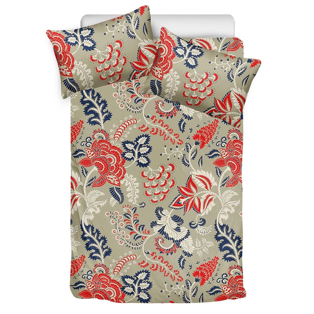 Beige Bohemian Floral Pattern Print Duvet Cover Bedding Set