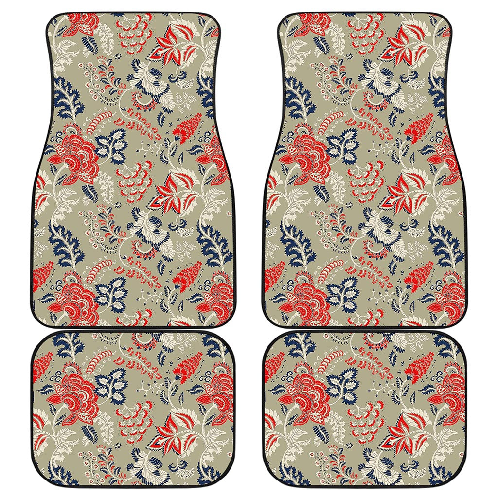 Beige Bohemian Floral Pattern Print Front and Back Car Floor Mats