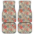 Beige Bohemian Floral Pattern Print Front and Back Car Floor Mats