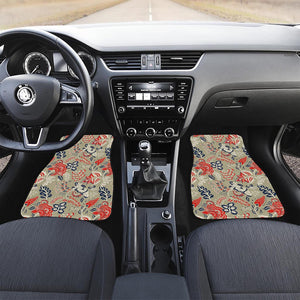 Beige Bohemian Floral Pattern Print Front and Back Car Floor Mats