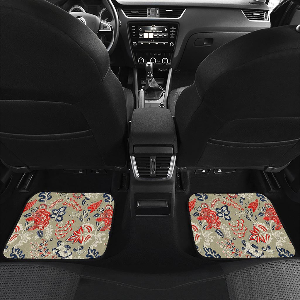 Beige Bohemian Floral Pattern Print Front and Back Car Floor Mats