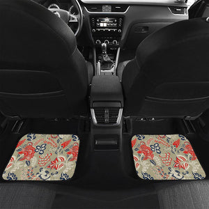 Beige Bohemian Floral Pattern Print Front and Back Car Floor Mats