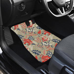 Beige Bohemian Floral Pattern Print Front and Back Car Floor Mats