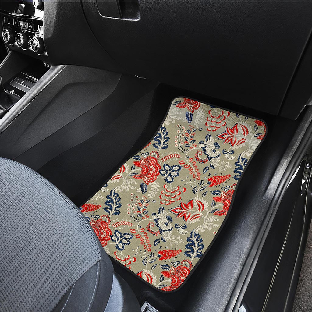 Beige Bohemian Floral Pattern Print Front and Back Car Floor Mats