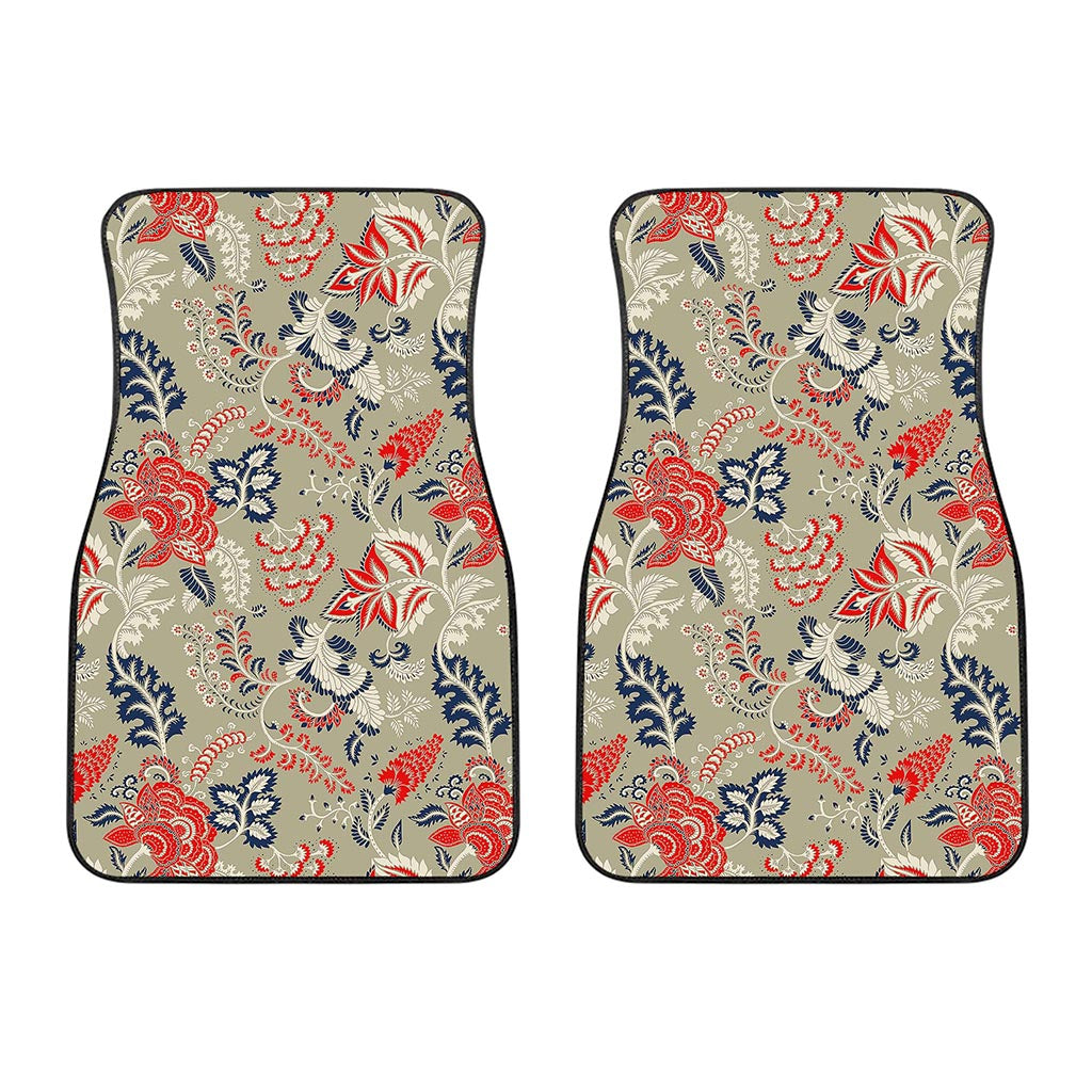 Beige Bohemian Floral Pattern Print Front Car Floor Mats