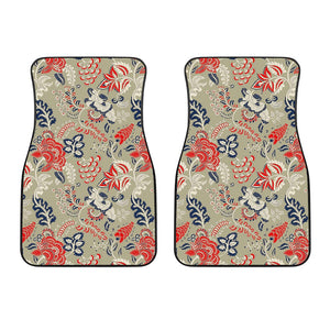 Beige Bohemian Floral Pattern Print Front Car Floor Mats