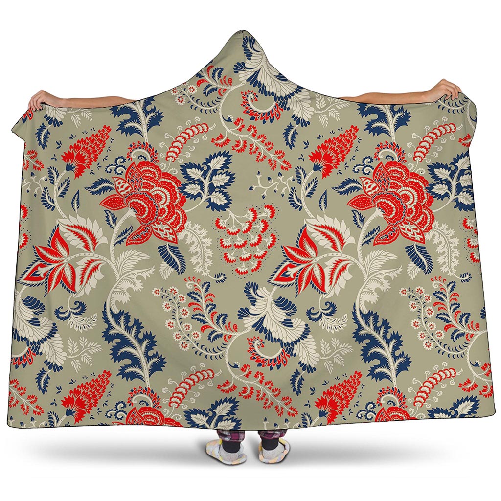 Beige Bohemian Floral Pattern Print Hooded Blanket