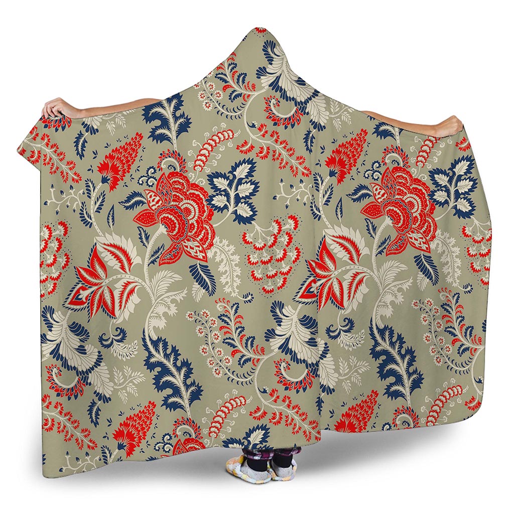 Beige Bohemian Floral Pattern Print Hooded Blanket