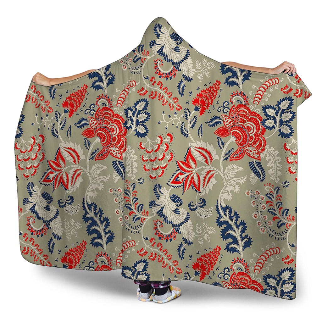 Beige Bohemian Floral Pattern Print Hooded Blanket