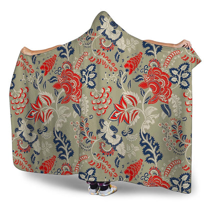Beige Bohemian Floral Pattern Print Hooded Blanket