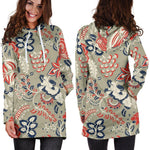 Beige Bohemian Floral Pattern Print Hoodie Dress GearFrost