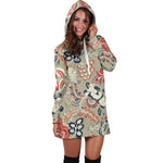 Beige Bohemian Floral Pattern Print Hoodie Dress GearFrost